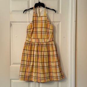 Plaid Yellow and Orange Plus Size Halter Dress